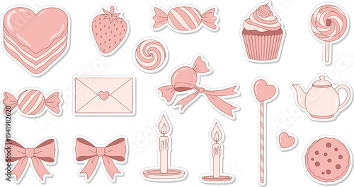 Pastel Pink Illustrations of Sweets and Stationery in Soft Watercolor Style with White Background for Wedding Invitations