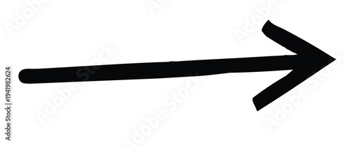 A bold black painted arrow pointing to the right side of the frame isolated on a transparent background
