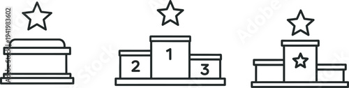 Three podiums with stars for ranking winners in a competition or event