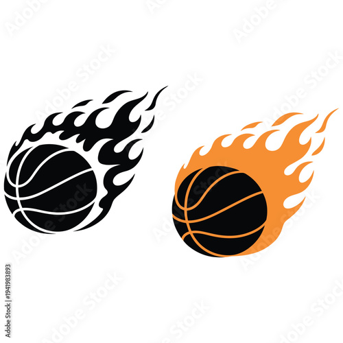 Flaming Basketball Icon in Motion Featuring Fireball Effect for Sports Competition Energy and Speed Dynamic Vector Illustration Perfect for Game Branding Logos Posters and Athletic Design