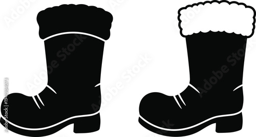 Winter boots silhouette illustration, warm fur footwear design, seasonal fashion vector, cozy holiday shoe artwork, cold weather icon