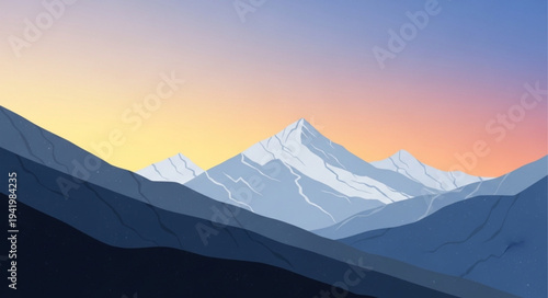Majestic Snow-Capped Mountain Range at Sunrise.