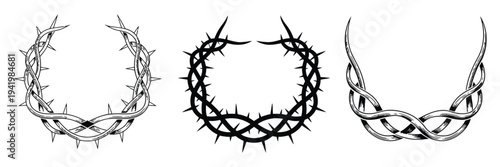 Frame of Thorns Vector Illustration, Decorative Thorny Branch Border with Sharp Spikes Forming a Circular Frame, Gothic and Religious Symbol Design for Posters, Tattoos, Invitations, and Graphic Layou