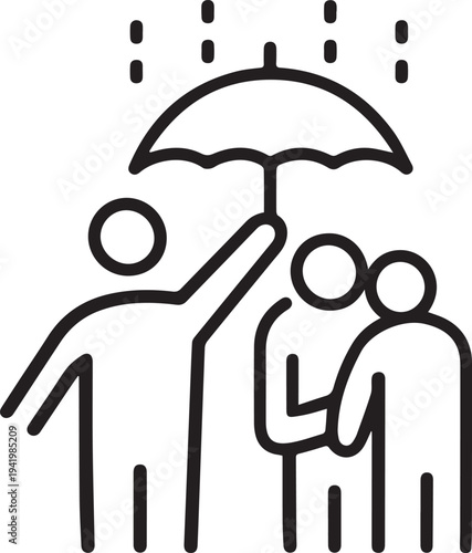 Protection Icon with Umbrella and Human Figures