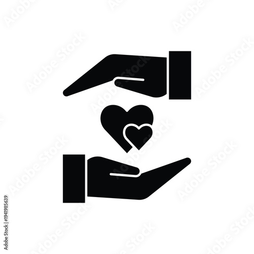 Hands holding heart symbol care and support icon.