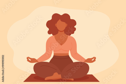 Mindfulness and self care for plus size women flat design vector illustration.