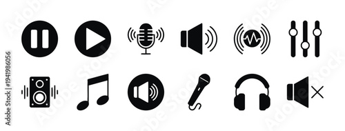 Audio and sound control icons for music playback and volume settings