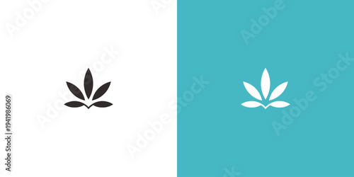 Cannabis leaf logo design on white and blue background.