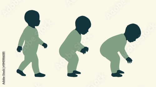 Baby toddler development milestones progression vector silhouette