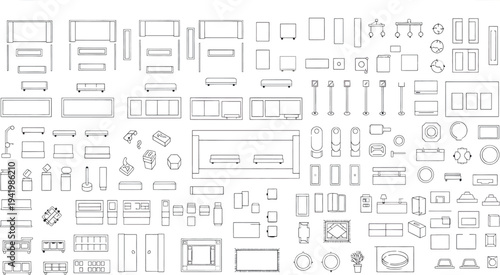 A collection of various architectural blueprint isolated on transparent background