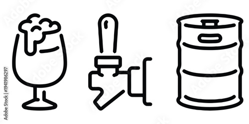 Beer icons for brewing and serving beverages