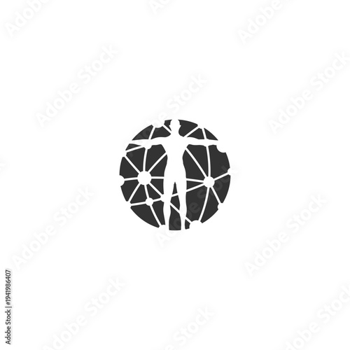 Human figure inside a network sphere representing global connectivity.