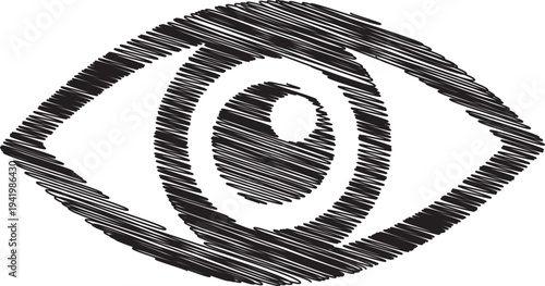 A black and white illustration of a human eye