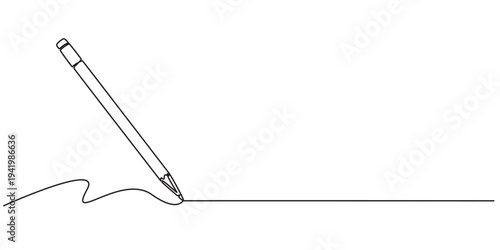 Pencil vector illustration with continuous one single line drawing isolated on white background., Pencil Continuous Line Art Illustration, Continuous line drawing of pencil icon. Pencil linear icon.