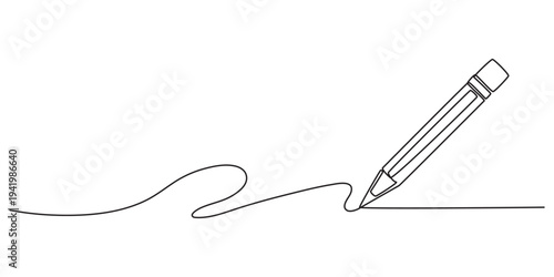 Pencil vector illustration with continuous one single line drawing isolated on white background., Pencil Continuous Line Art Illustration, Continuous line drawing of pencil icon. Pencil linear icon.