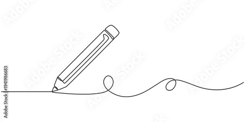 Pencil vector illustration with continuous one single line drawing isolated on white background., Pencil Continuous Line Art Illustration, Continuous line drawing of pencil icon. Pencil linear icon.