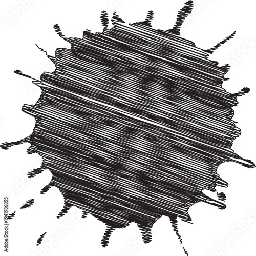 Ink stain with splatters on white background