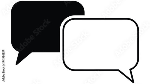 Two overlapping speech bubbles in black and white colors