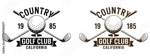 Golf Game Retro Sport Emblem Featuring Golf Clubs and Ball Vintage Logo Classic Golf Vector Illustration for Sports Design Branding Tournament and Recreation Graphics