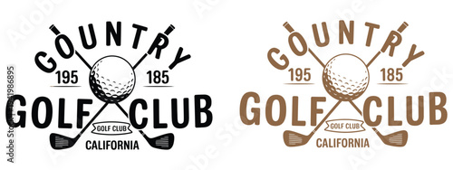 Golf Game Retro Sport Emblem Featuring Golf Clubs and Ball Vintage Logo Classic Golf Vector Illustration for Sports Design Branding Tournament and Recreation Graphics