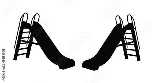 Two playground slides shown in a stark black silhouette