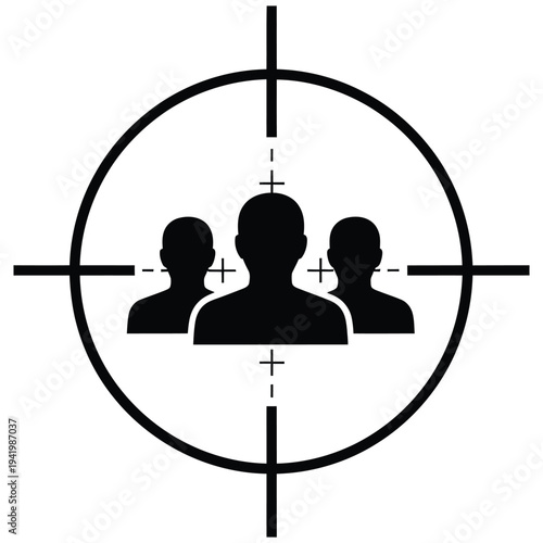 Silhouettes of three people in a crosshair target