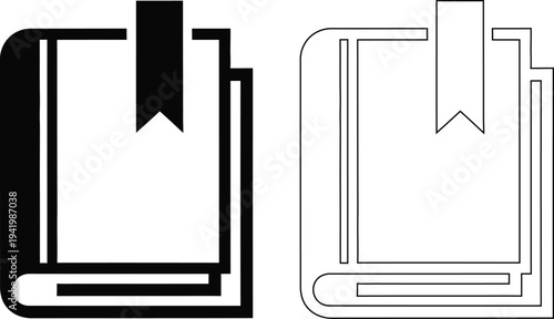 Black and white book icons with bookmarks vector illustration