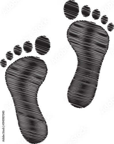 A pair of human footprints in black color on white background