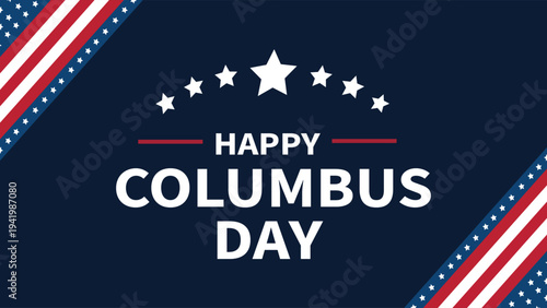 Happy columbus day celebration with patriotic elements on dark blue background