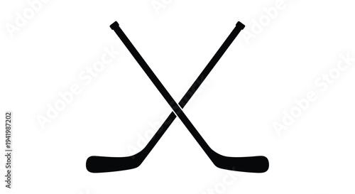 Two crossed hockey sticks form an x shape a stark silhouette