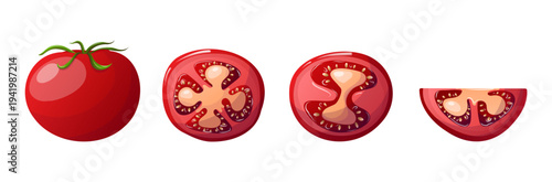 Vector set with whole tomatoes and halves