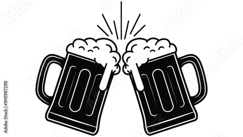 Two beer mugs clinking together in a celebratory toast