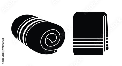 Two rolled towels displayed against a white background silhouette