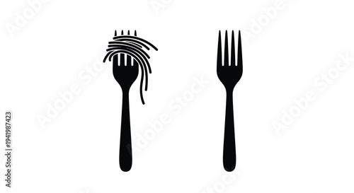 Two forks with spaghetti one full and one empty silhouette
