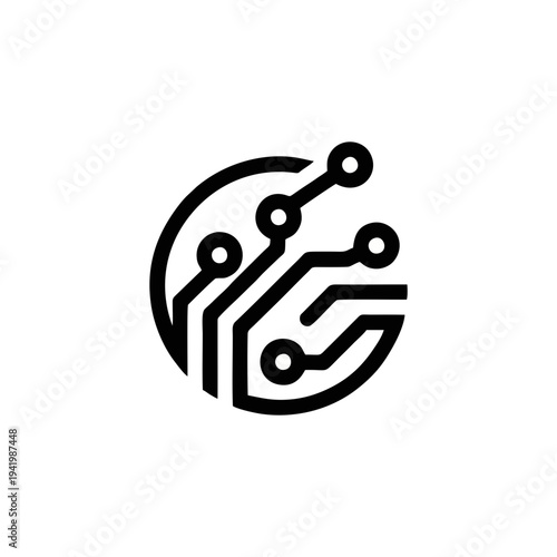 Modern circuit board design with sleek black lines and dots