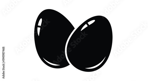 Two cracked eggs displayed side by side as a black silhouette