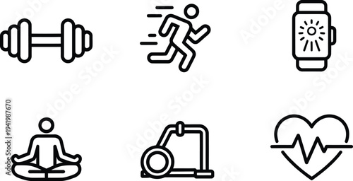 Running fast and vacuum cleaner outline icons

