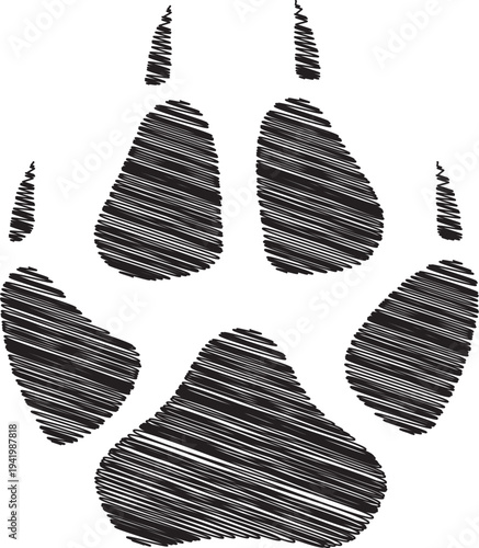 A large black paw print on a white background looks like a wild animal mark