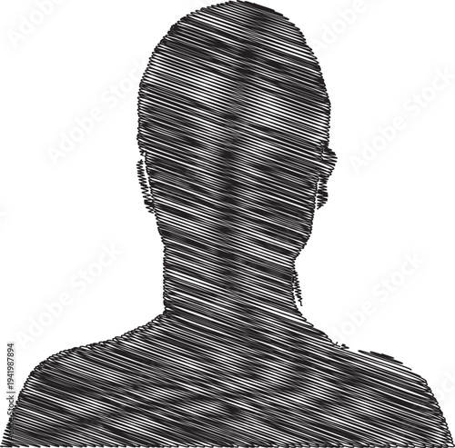 A person's silhouette made of small words and characters