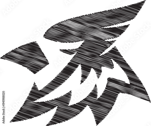 A black and white image of an eagle's head in a stylized illustration