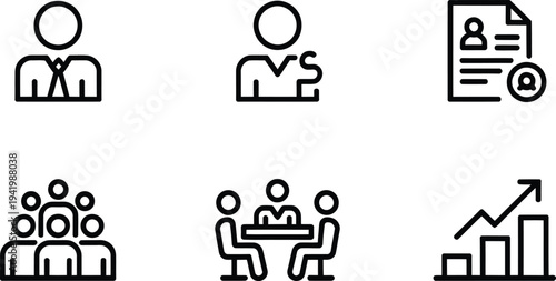 Team meeting and manager outline icons set

