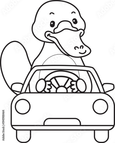 Coloring pages of Cute set of platypus sticker with activity. Outline of platypus 