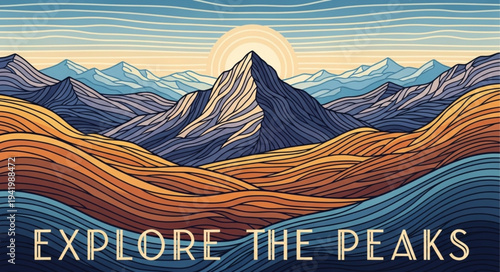 Colorful Mountain Landscape with Peaks and Valleys.