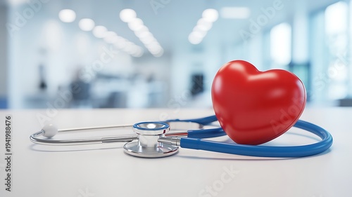 Wallpaper Mural Red heart model and stethoscope on a white desk with a blurred modern clinic interior background Torontodigital.ca