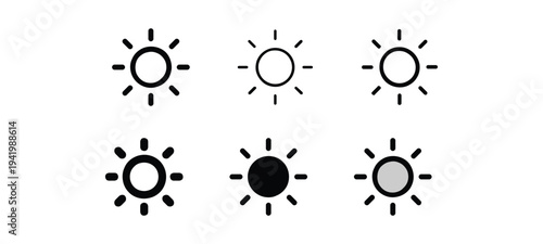 Set of Sun Icons with Different Levels of Brightness and Color Variations, Ideal for User Interface and Application Design Elements