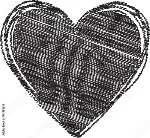 A black and white heart shape made of dotted lines on a white background
