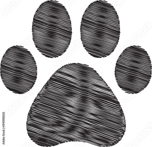 A large black paw print on a white background looks like a dog foot