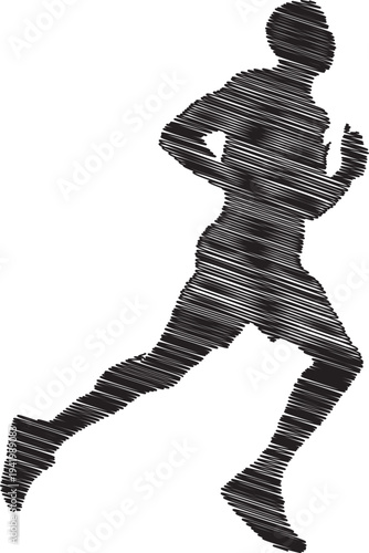 A black and white image of a person running with a unique pixelated design