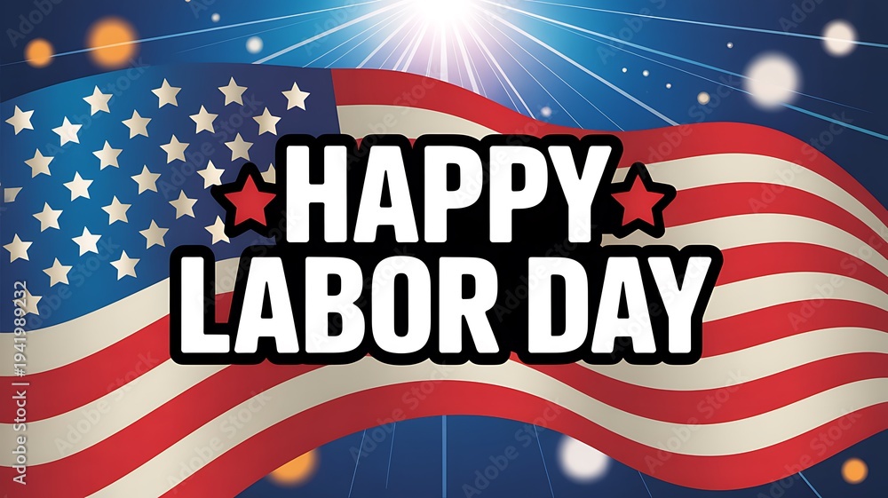 custom made wallpaper toronto digitalHappy labor day text overlay on a flowing american flag against a starry blue background