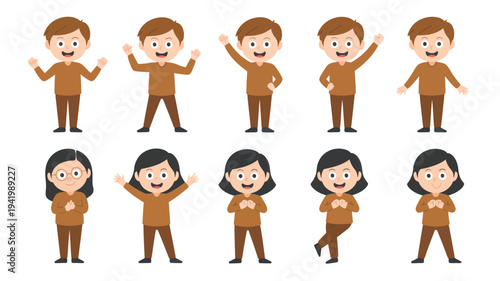 Collection of diverse cartoon characters in various dynamic poses and outfits illustrated in a modern graphic style